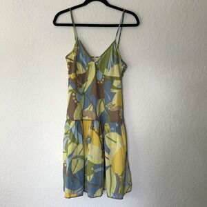 Y2K Silk Blend Mini Dress 2010s Jungal Size 6 Babydoll Floral Drop Waist